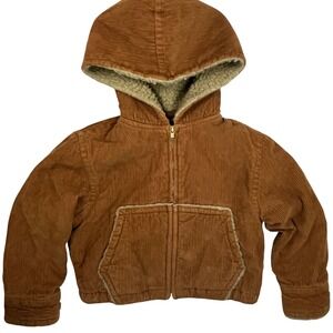 J. CREW kid Y2K Corduroy Full Zip Hooded Jacket Sherpa Lined Brown XS 15" P2P